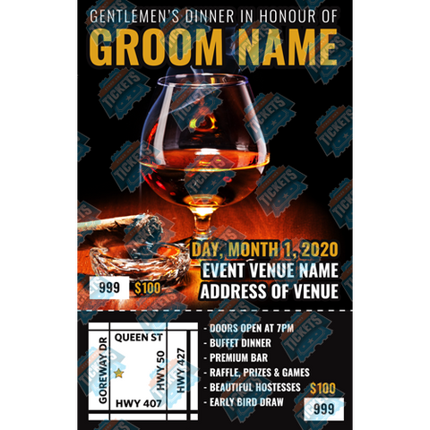 Cognac and Cigar on Wooden Table Stag Ticket