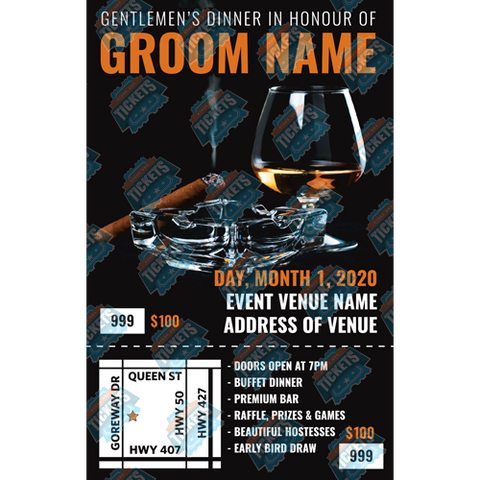 Cognac and Cigar on Black Background Stag Ticket